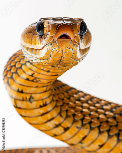 Ophiophagus hannah, venomous snake against white background