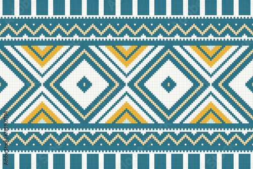 Ikat ethnic seamless pattern design. Aztec fabric carpet mandala ornaments textile decorations wallpaper. Tribal boho native ethnic turkey traditional embroidery vector background