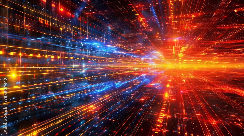 futuristic LED with red and blue lights creating a glowing skyline futuristic LED with red and blue lights creating a glowing skyline