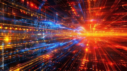 futuristic LED with red and blue lights creating a glowing skyline