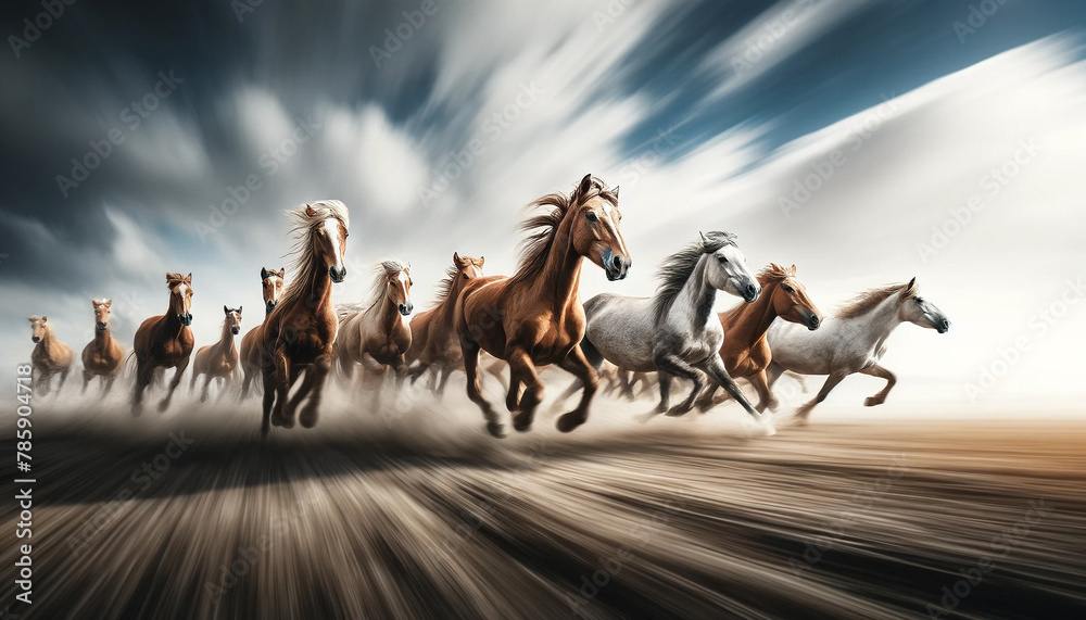 Obraz premium A group of horses running in a field