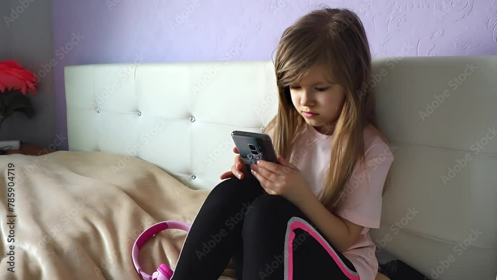 Cute girl preteen use the mobile phone for social media Stock ...