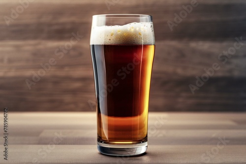 Glass of dark beer on wooden background, Close up view with copy space