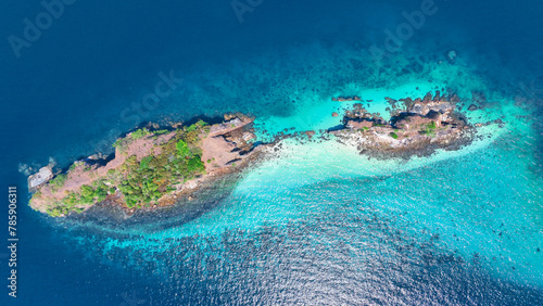 Aerial view of the islands, Andaman Sea, natural clear blue water. Tropical sea, beautiful scenery of the island. The island is called Dragon Island in  Myanmar, © Photo Sesaon