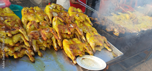Chicken on grill, Grilled Chicken with yellow spice  , Thai Muslims food