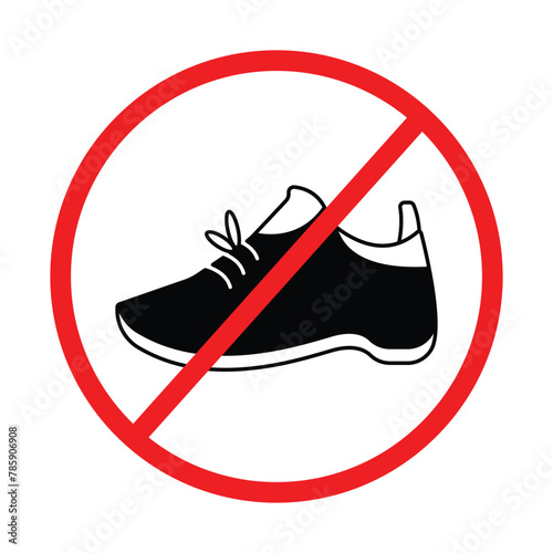 No shoes or sandals footwear allowed sign age banner poster design illustration isolated on square white background. Simple flat sign drawing for prints.