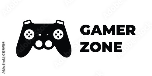 Gamer zone black sign age icon illustration isolated on horizontal white background. Simple flat sign drawing for prints.