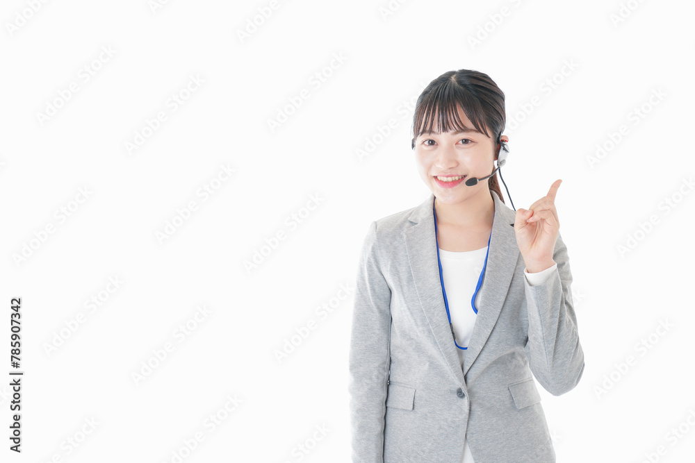 指をさすコールセンターの女性 指をさすコールセンターの女性