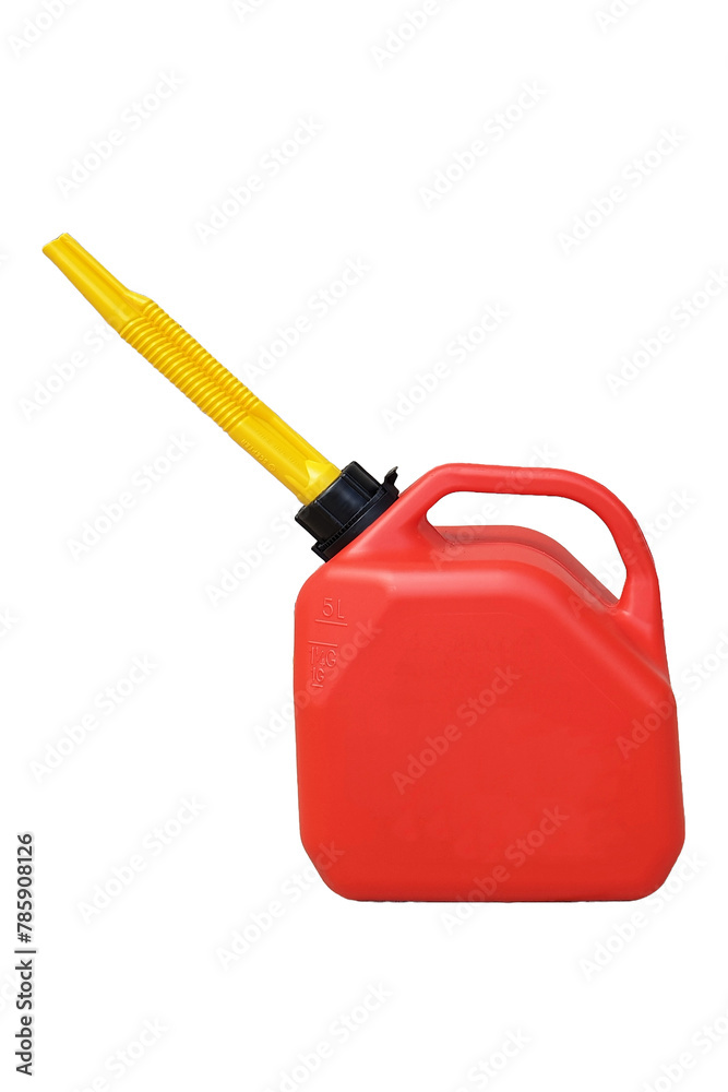 Fototapeta premium red plastic fuel jerry can with yellow nozzle