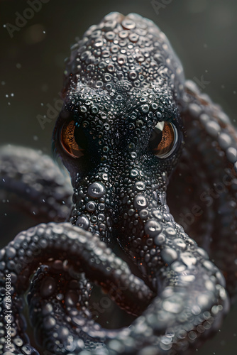 Captivating Octopus Creature Emerging from the Depths of the Ocean with Intricate Tentacles and Hypnotic Eyes © lertsakwiman