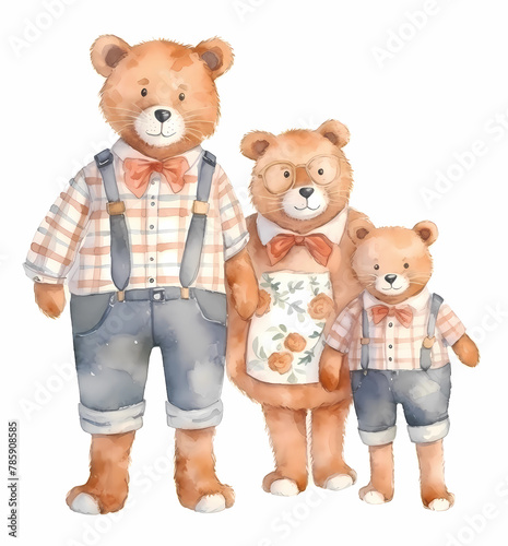 watercolor Teddy Bear Family Wall Art, generated ai