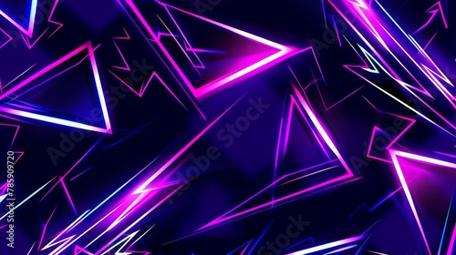 glowing neon triangles and lightning bolts on a dark background