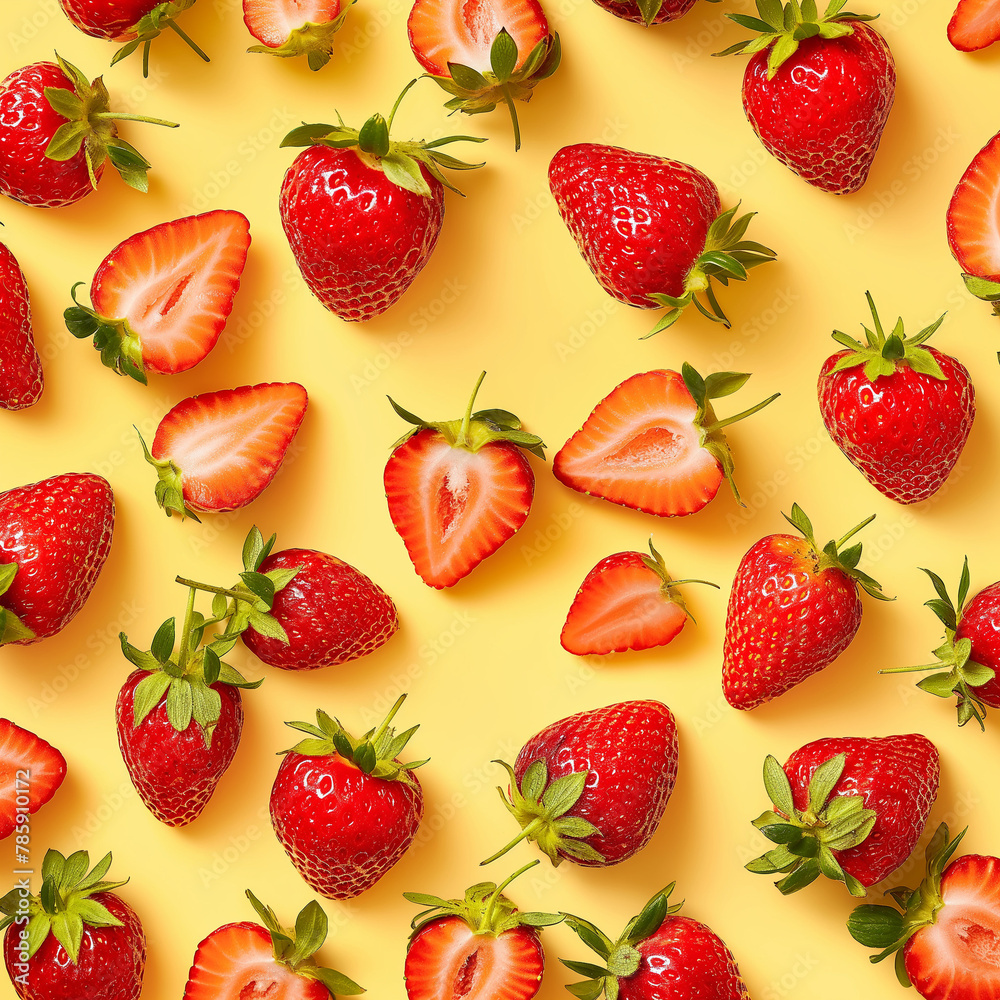 Fresh sliced strawberries on yellow background Fresh sliced strawberries on yellow background