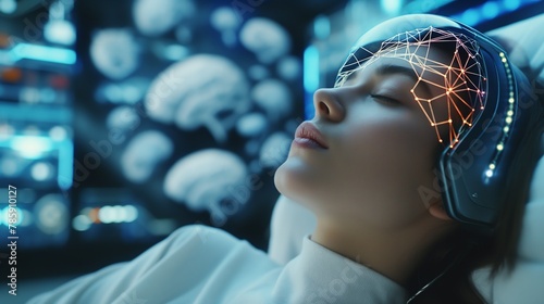 Neurological Brainwave Mapping on Female Patient photo