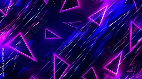 glowing neon triangles and lightning bolts on a dark background