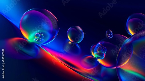 abstract colorful bubbles floating on a dark blue background