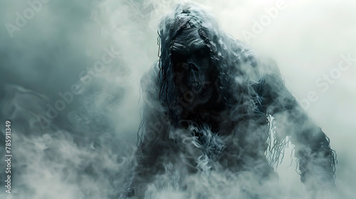 Emerging Ghoul Shrouded in Ominous Fog - Macabre Supernatural Entity Striking Fear in Cinematic Scene