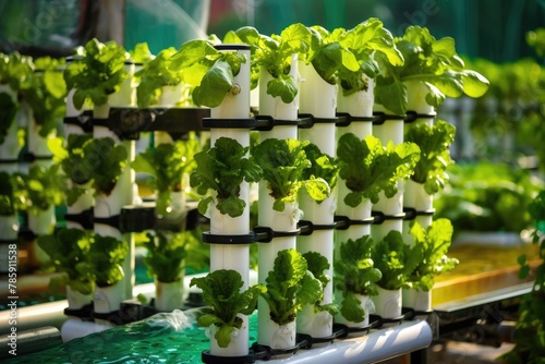 Hydroponic Setup: Intricate hydroponic systems with tubes and nutrient solutions.
