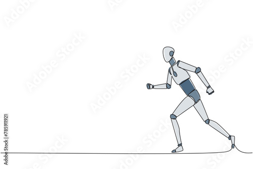 Single continuous line drawing smart robotic leisurely strolling. Habit to get rid of nervousness. Nervous when meeting big client. Light exercise for health. Tech. One line design vector illustration