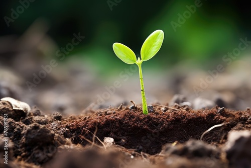 Germination: Close-up of a seedling emerging from the soil.