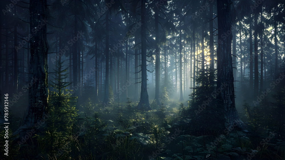 Ethereal Solace:Glimpsing the Primeval Essence of an Untamed Forest Landscape