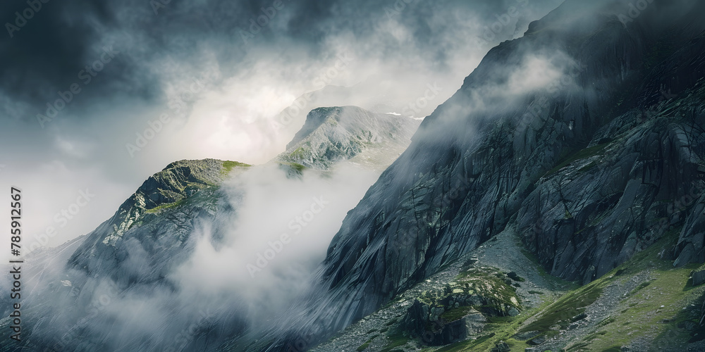 Montanhas Verdes exuberantes com nuvens de neblina