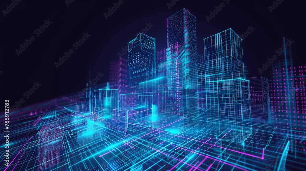 Virtual Reality Abstract Digital Buildings