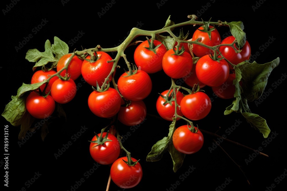 Tomato Cluster: A cluster of tomatoes growing on the vine.