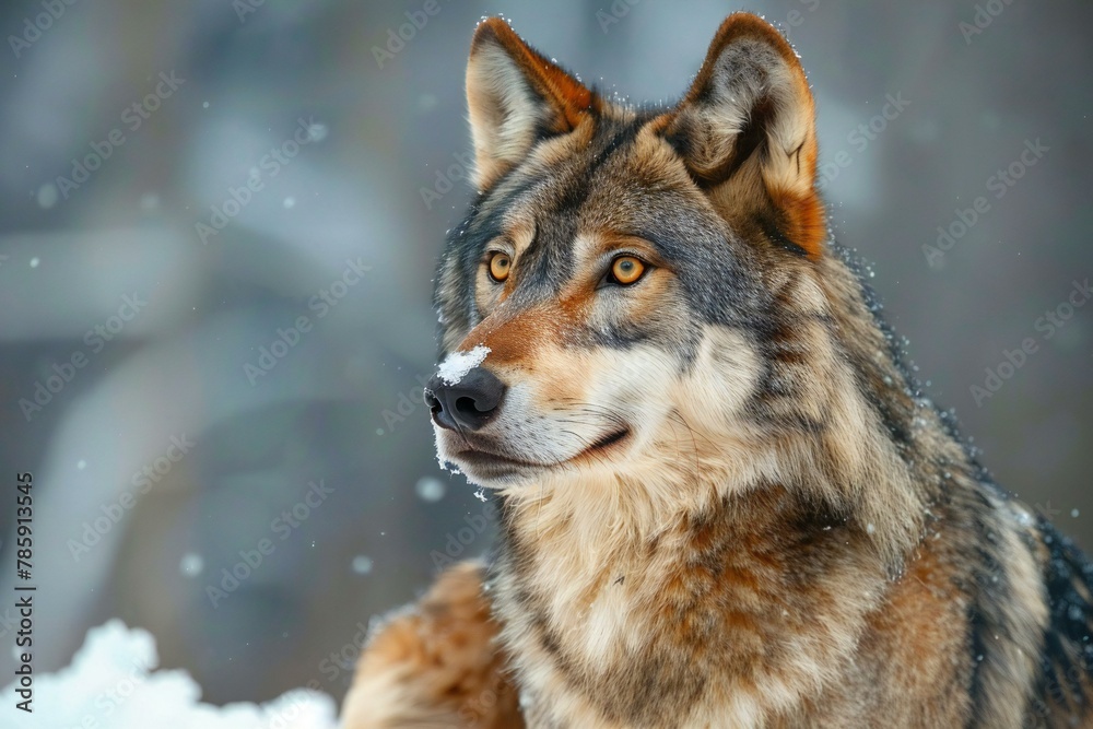 Gray wolf (Canis lupus) portrait in winter forest