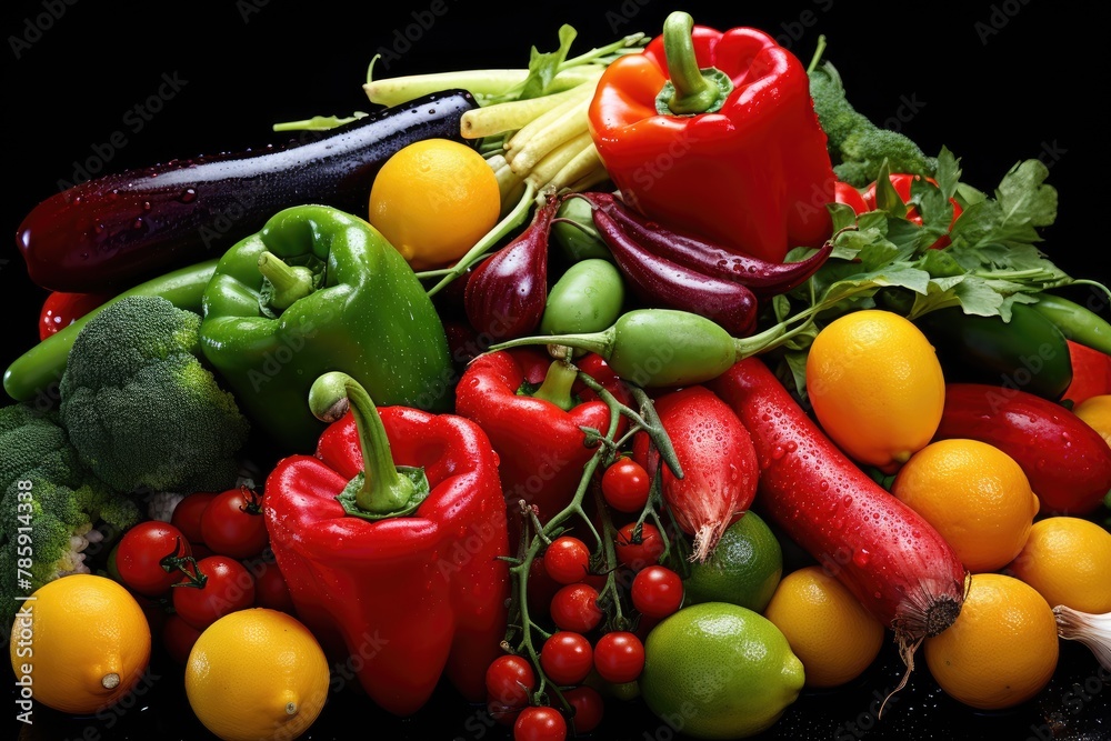 Vivid Colors: A vibrant array of different colored fruits and vegetables.