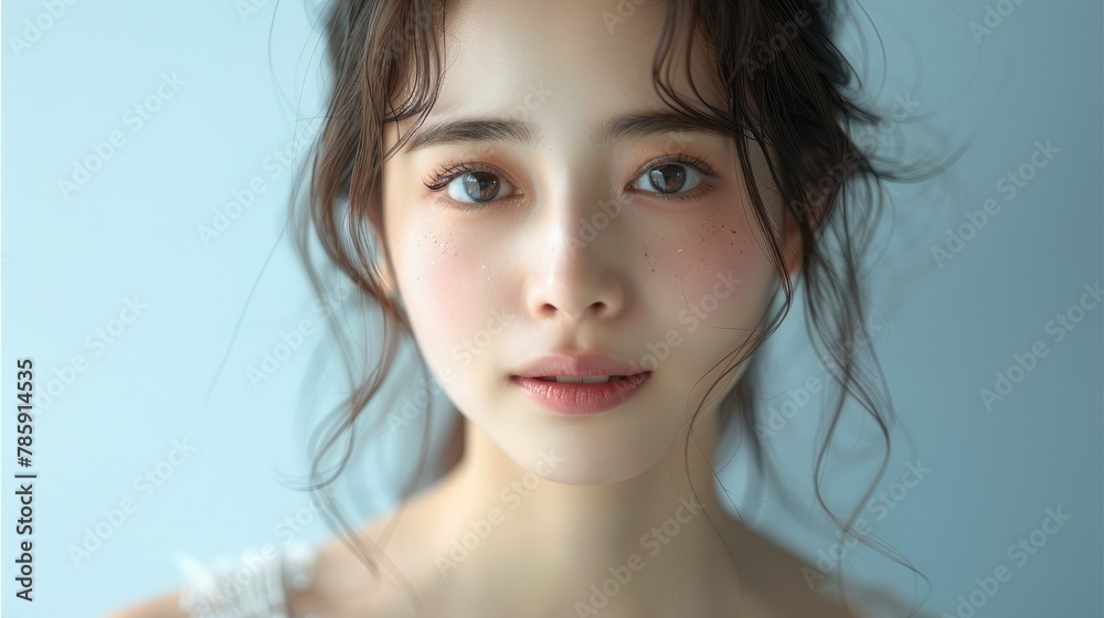 © visoot - A beautiful Japanese girl with beautiful skin, white background. Generative AI.