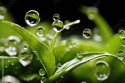 Floating Water Droplets: Water droplets floating in zero gravity around growing plants.