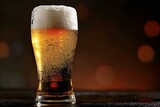 Beer in a glass on a dark background with a bokeh