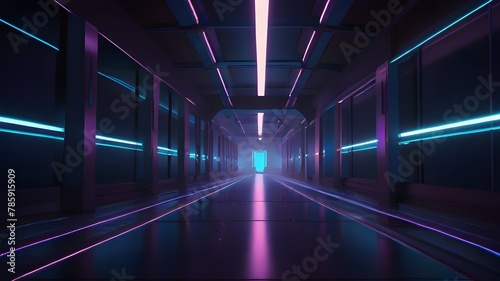 Generative AI illustration of abstract background of futuristic corrid or with purple and blue neon lights Generative Ai