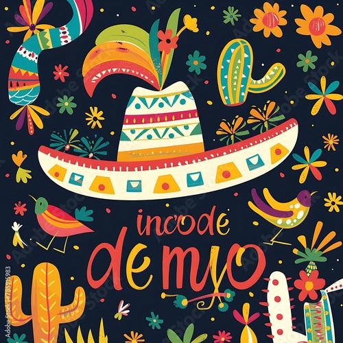 vector flat design for "cinco de mayo" celebration, colorful illustrated of mexico.