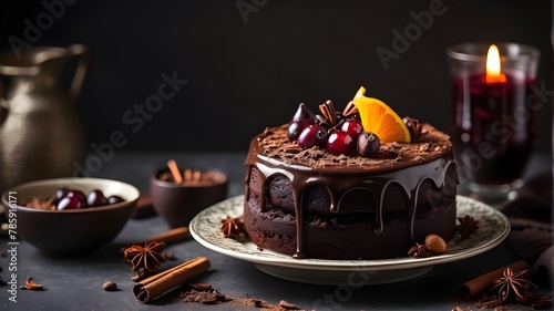 cake decorated with colorful sprinkles and candles, Chocolate cake, A little cake with layers of cream and sprinkled pistachios, cake with fruits and cream, Homemade cake, top view, Ariel view, cake © UZAIR
