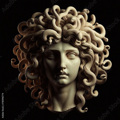 The Classic Depiction Of The Head Of The Gorgon Medusa From Ancient Mythology. A Gloomy Awesome Look Horror Fright. 
