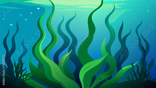 From the depths of the ocean floor strands of seaweed sway in the currents their vivid green hues a sharp contrast against the deep blue