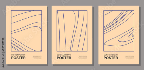Set of minimal 20s geometric design poster, vector template primitive shapes