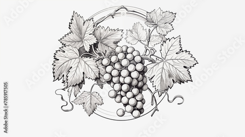 a bunch of grapes in a circle for the product label , in black and white graphics