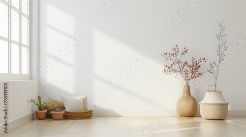 Minimalist serene interiors in earthy tones. Interior decor composition.