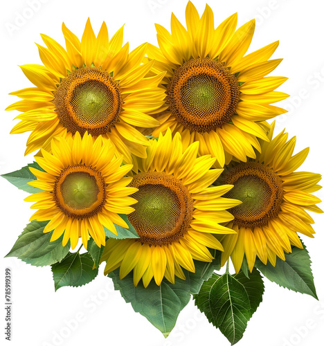 Bouquet of sunflower flower floral plant with leaf leaves isolated cutout on transparent background. © CassiOpeiaZz