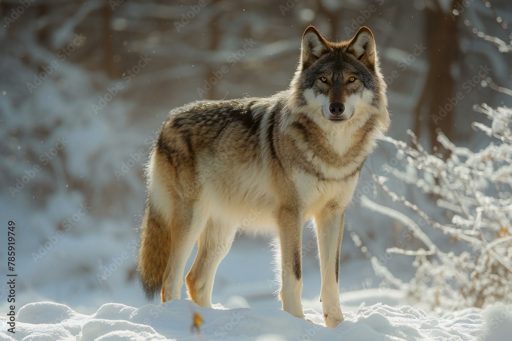 Gray wolf (Canis lupus) in winter forest
