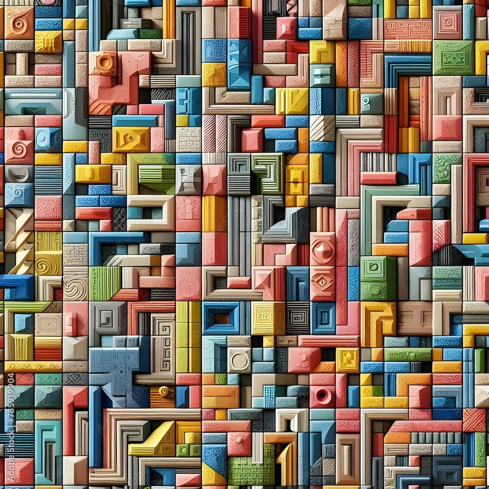 Colorful Brick Walls, Repeated Patterns. Generative AI Colorful Brick Walls, Repeated Patterns. Generative AI