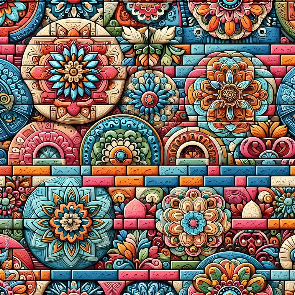 Obraz premium Colorful Brick Walls, Repeated Patterns. Generative AI