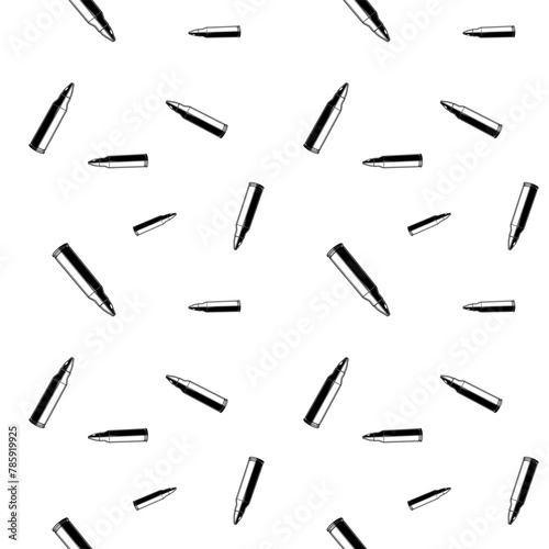 black and white seamless pattern with bullet ammo.