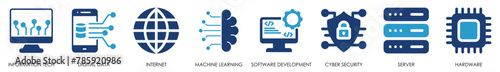 Information Technology icon set. Containing cloud computing, IT manager, data and so on. IT flat icons design.