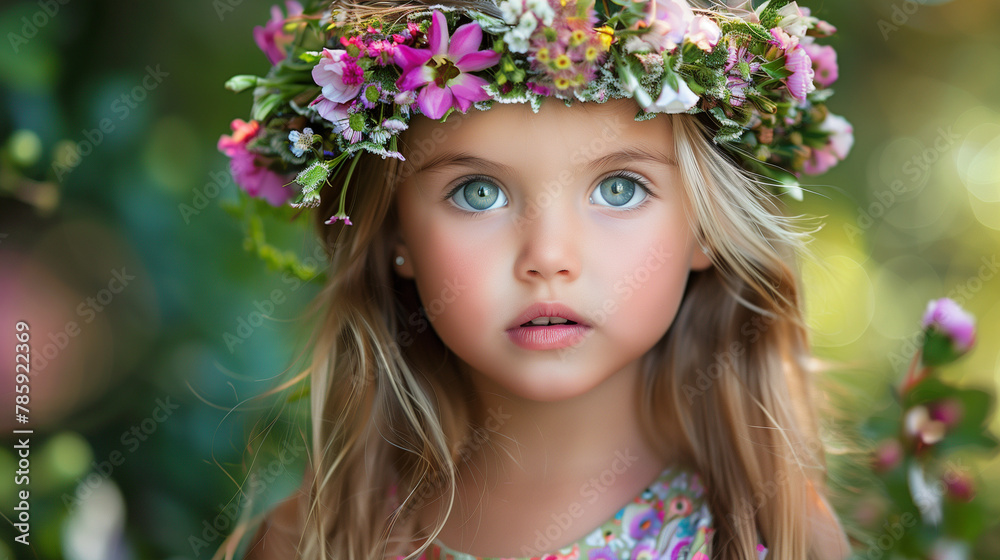 portrait of a little girl with flowers portrait of a little girl with flowers