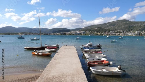 Yacht and boats moored to a pier in Porto Rafti Athens riviera Greece