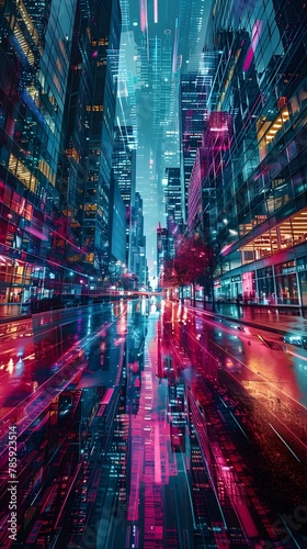 Vibrant Digital Metropolis Pulsing with Neon Hued Energy and Futuristic Dynamism photo